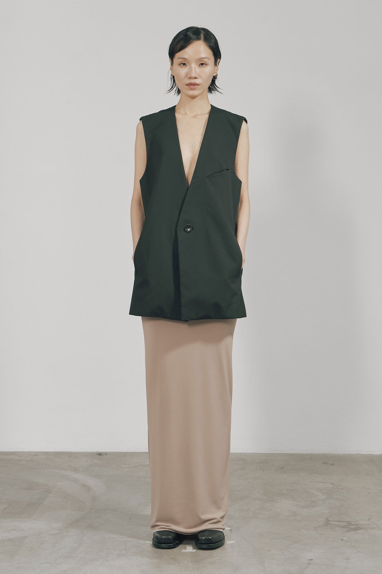 BLACK COTTON TWILL SUIT VEST