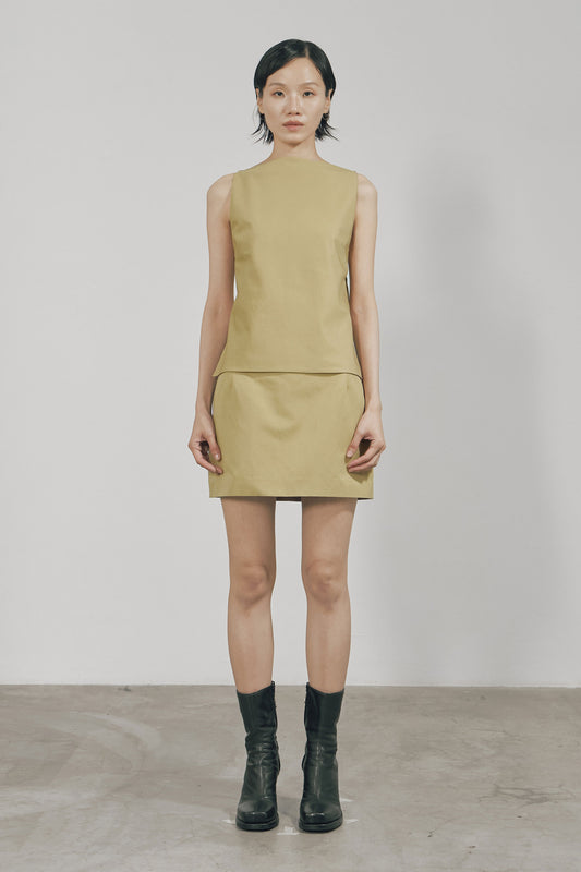 KHAKI COTTON TWILL OPEN BACK TOP