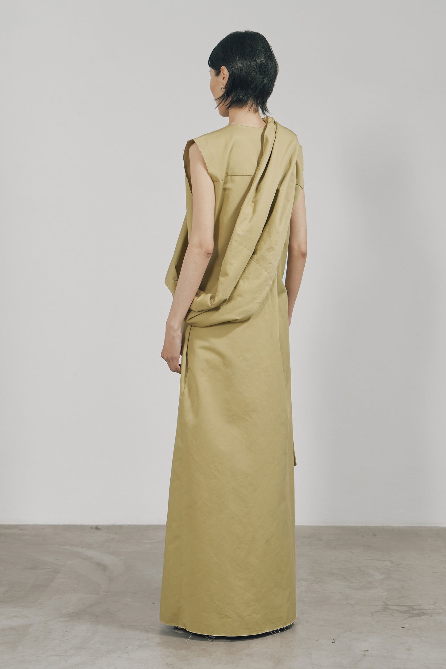 KHAKI COTTON WRAP SLEEVELESS DRESS