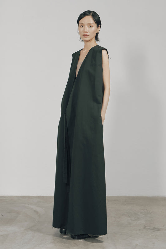 BLACK COTTON WRAP SLEEVELESS DRESS