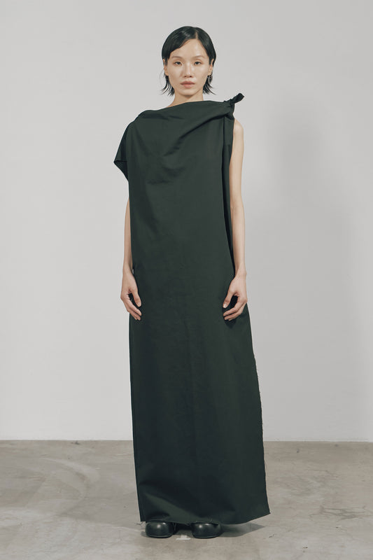 BLACK COTTON RAW EDGE ASYMMETRIC CUTTING DRESS
