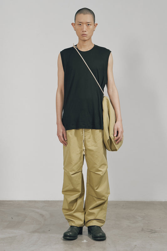 KHAKI COTTON TWILL KNEE-TUCK PANTS (MADE TO ORDER)