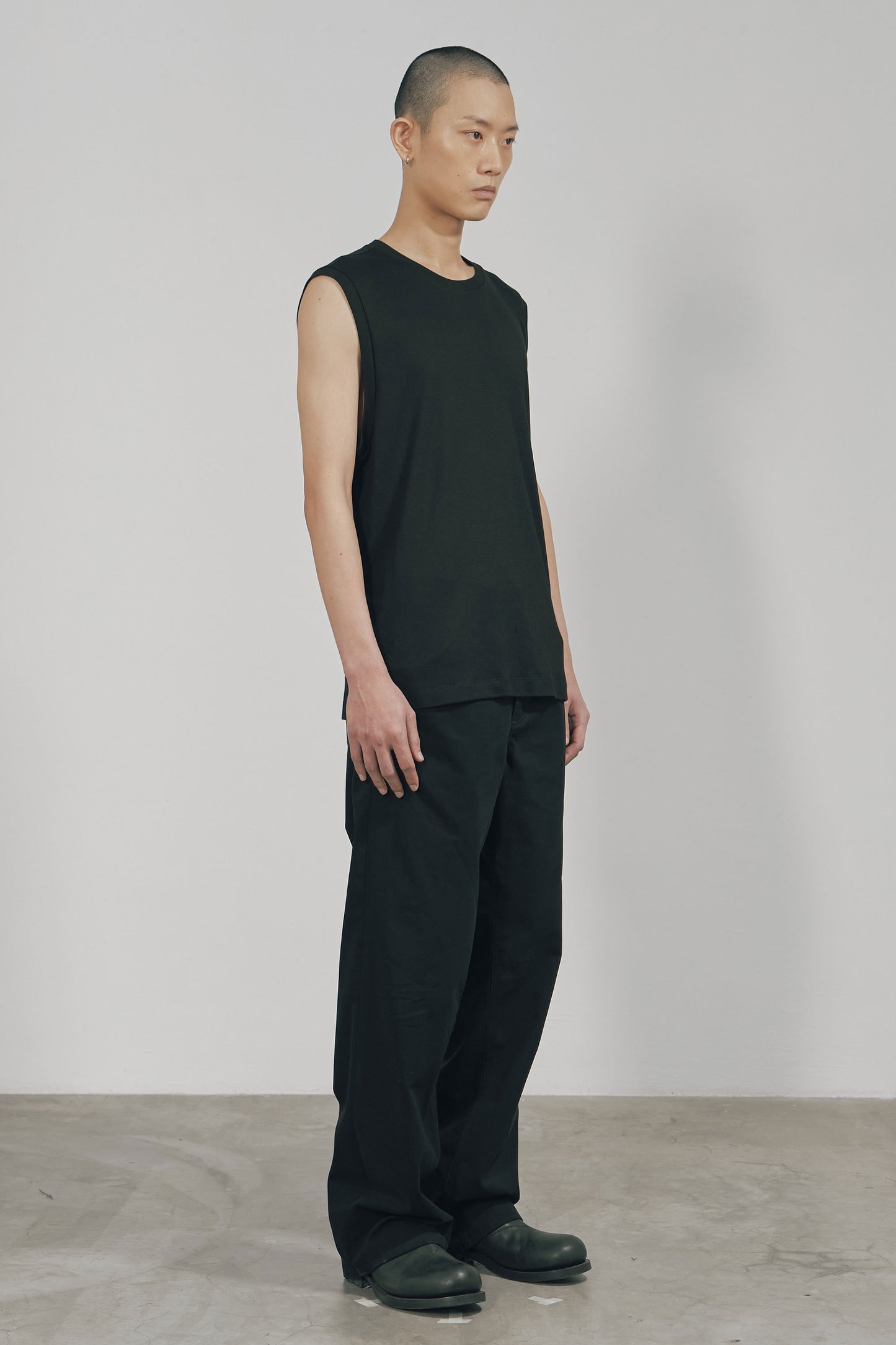 BLACK COTTON TWILL STRAIGHT PANTS  (MADE TO ORDER)