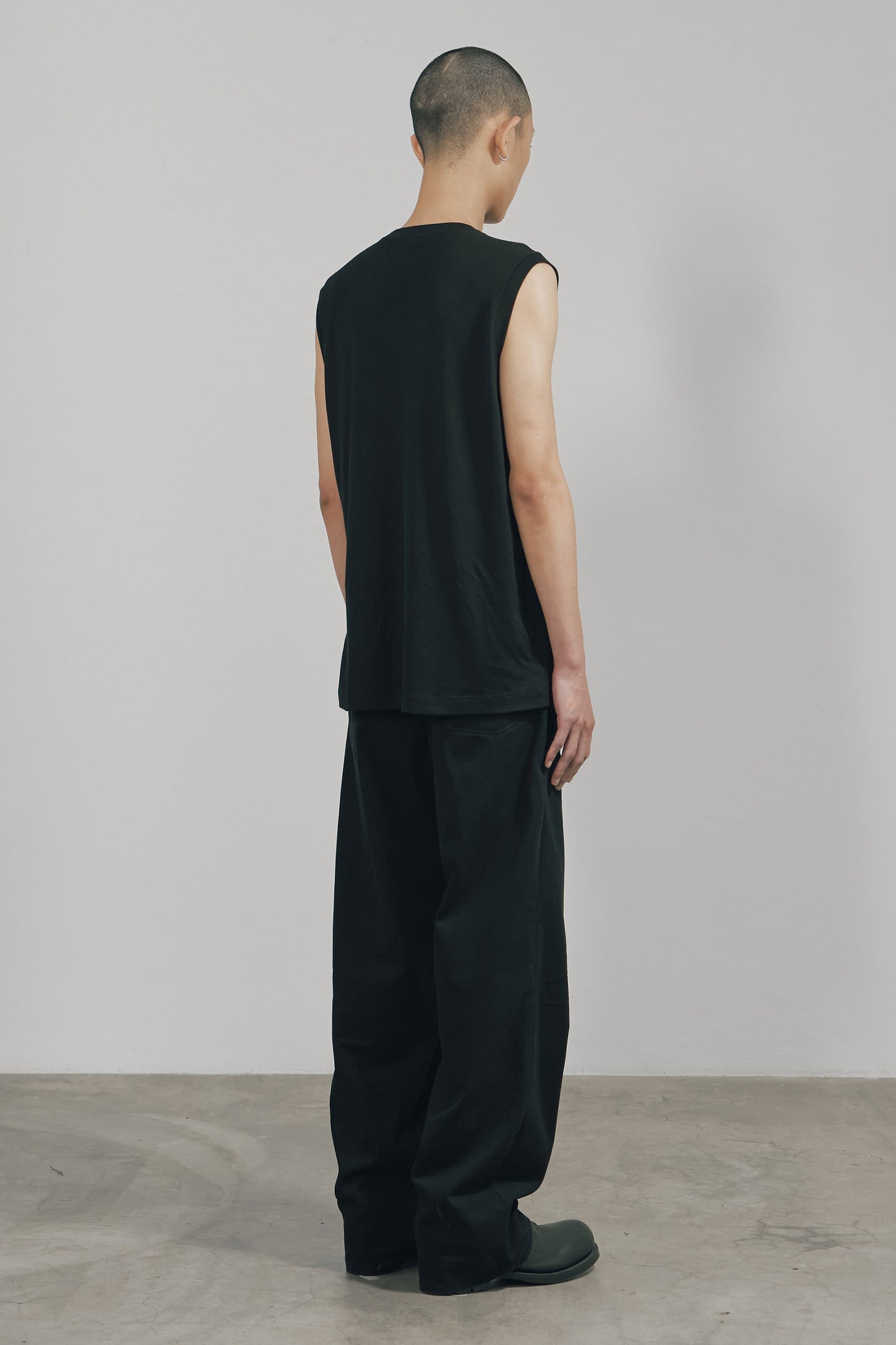 BLACK COTTON TWILL STRAIGHT PANTS  (MADE TO ORDER)
