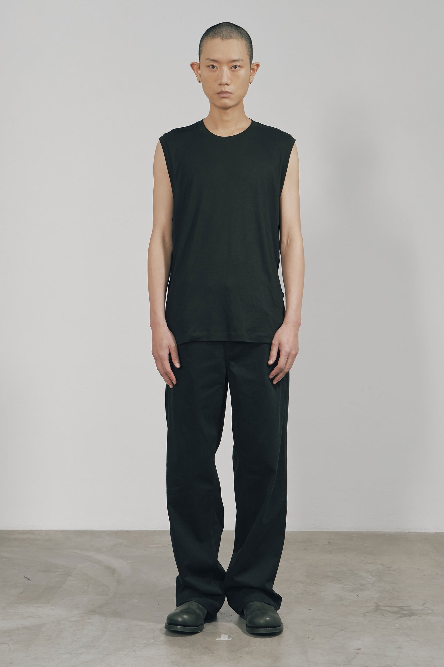 BLACK COTTON TWILL STRAIGHT PANTS  (MADE TO ORDER)
