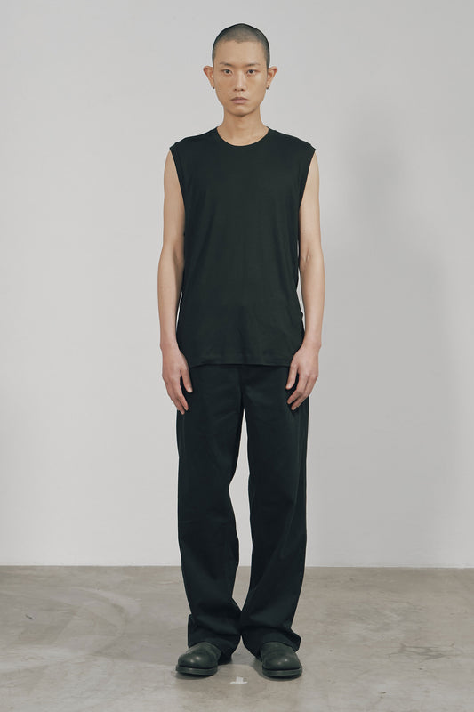 BLACK COTTON TWILL STRAIGHT PANTS  (MADE TO ORDER)