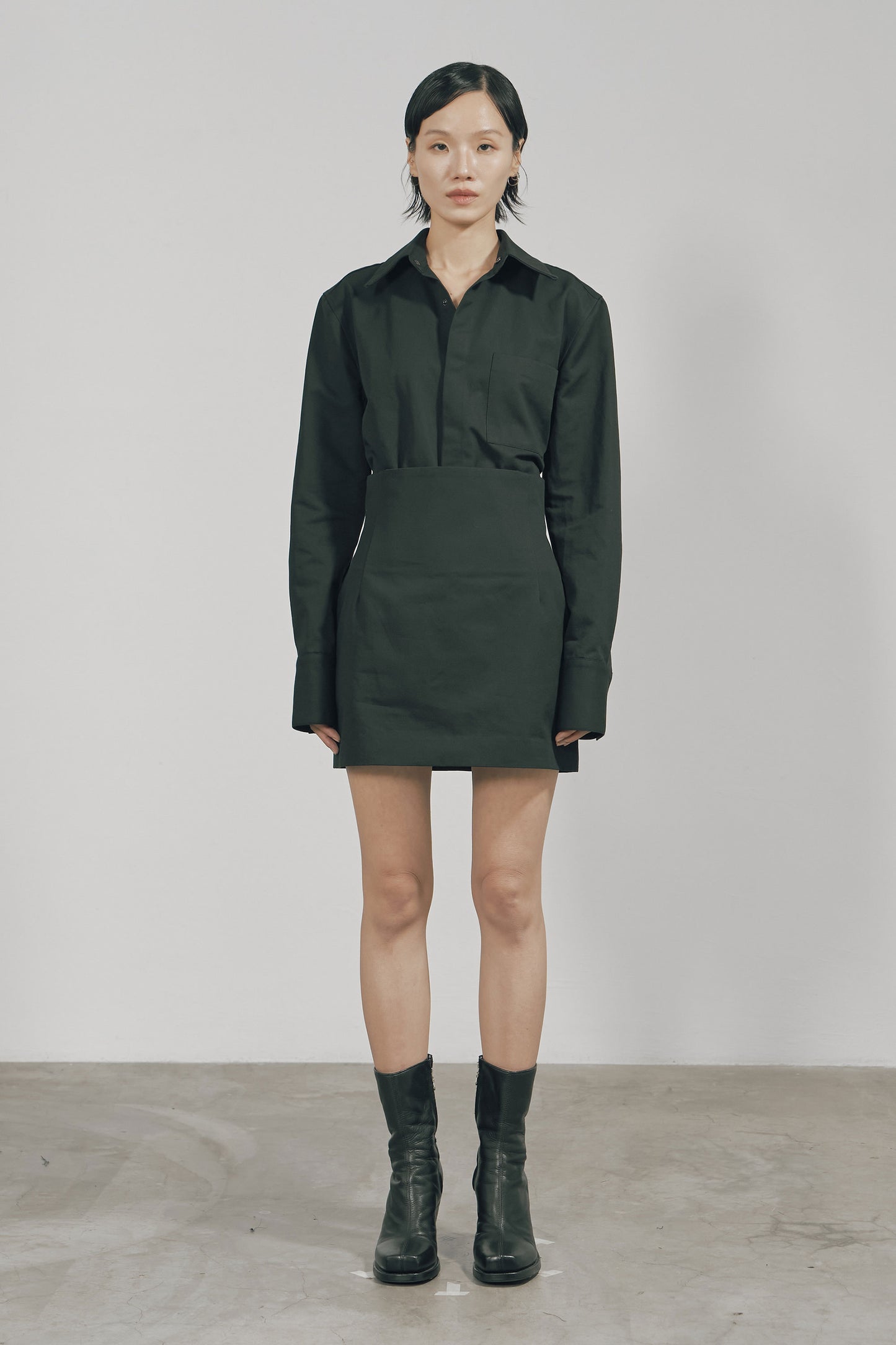 BLACK COTTON TWILL SNAP RAW EDGE SLIM SHIRT