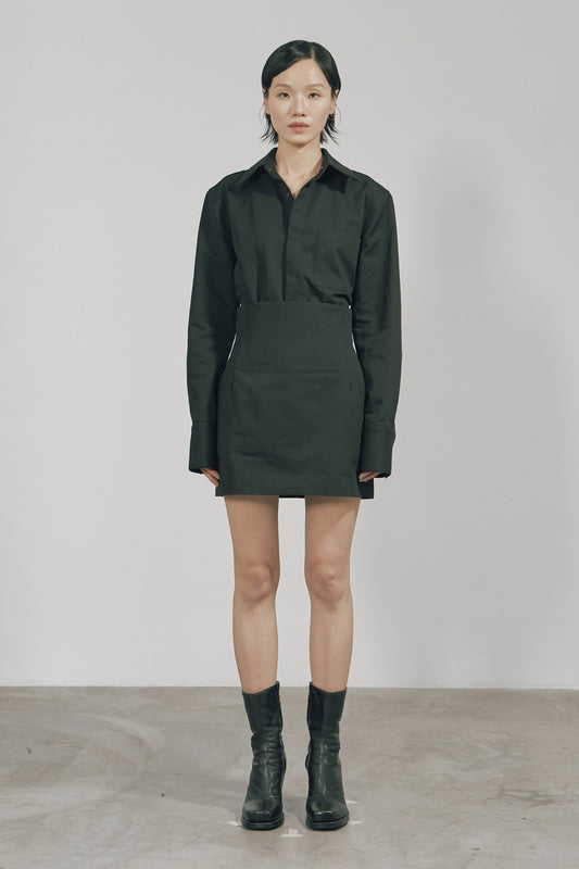 BLACK COTTON TWILL SNAP RAW EDGE SLIM SHIRT