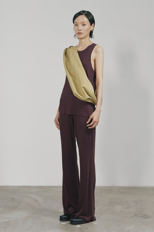 DARK RED TENCEL SLIM JERSEY TROUSERS