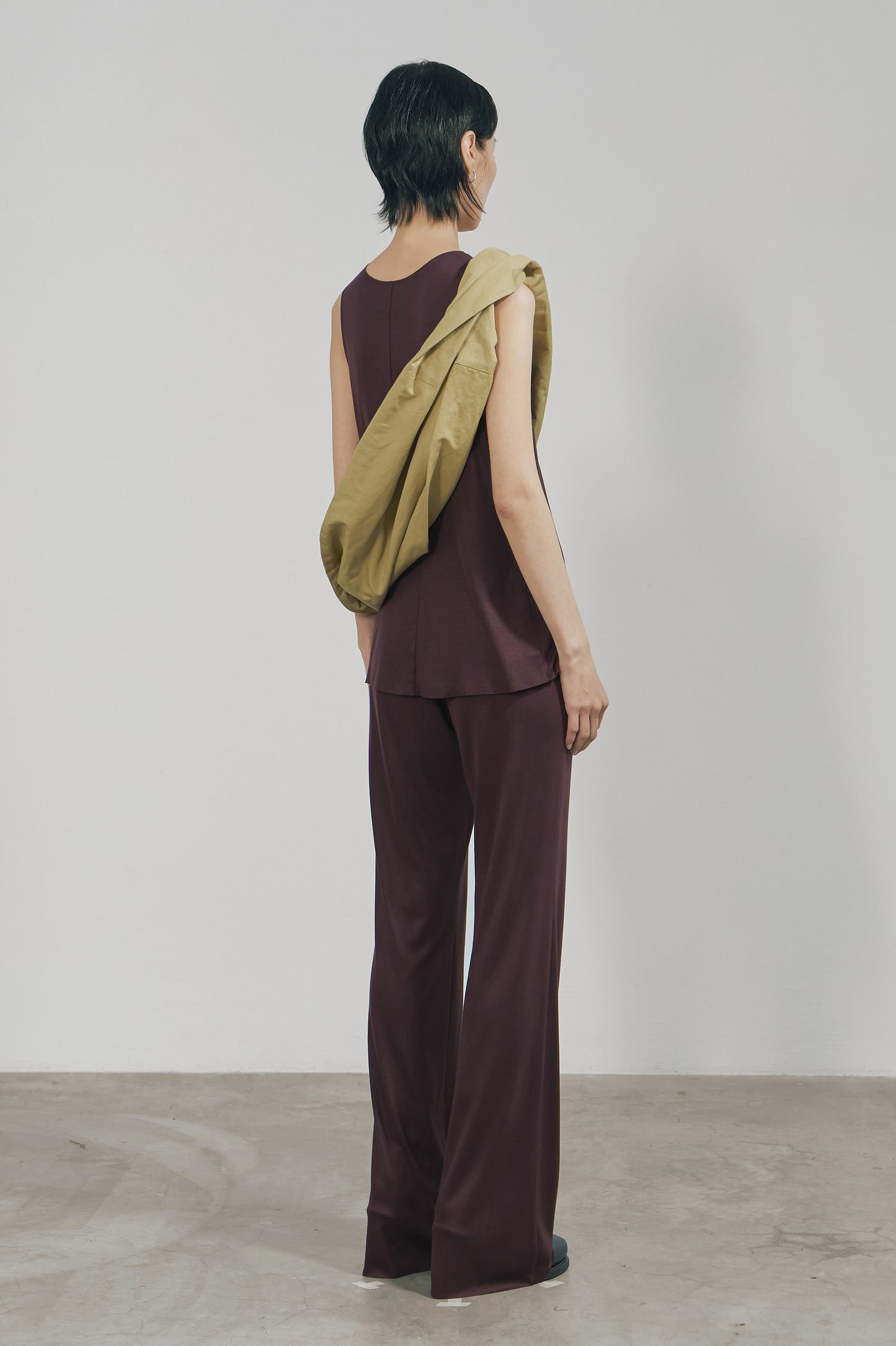 DARK RED TENCEL SLIM JERSEY TROUSERS