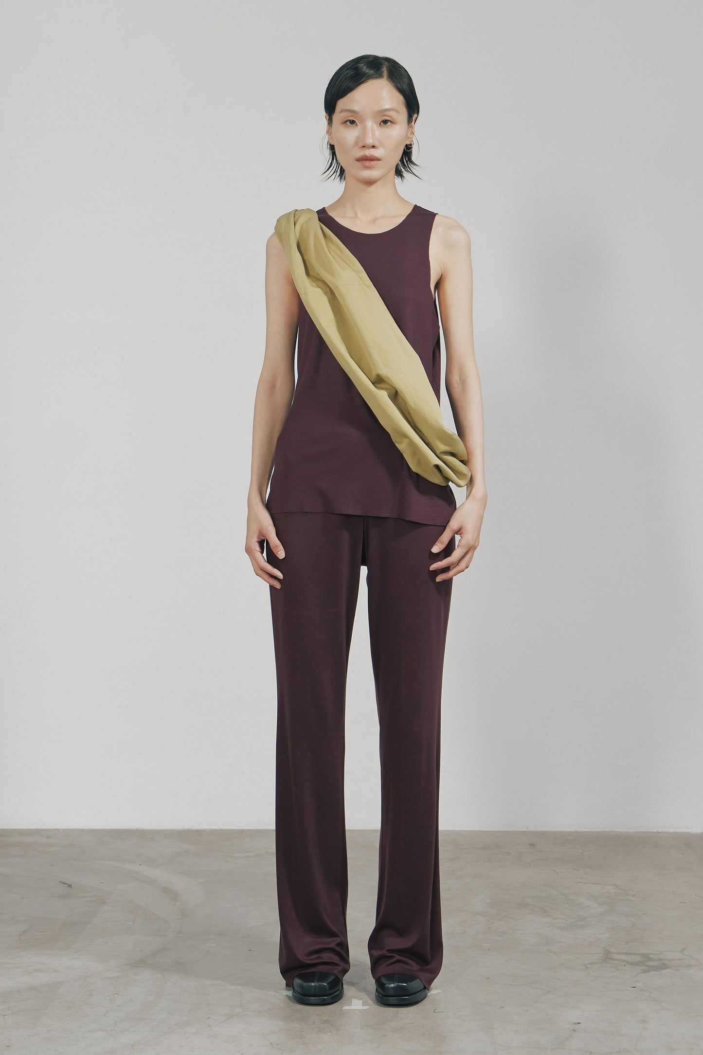 DARK RED TENCEL SLIM JERSEY TROUSERS