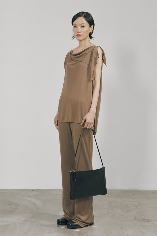 KHAKI TENCEL SLIM JERSEY TROUSERS