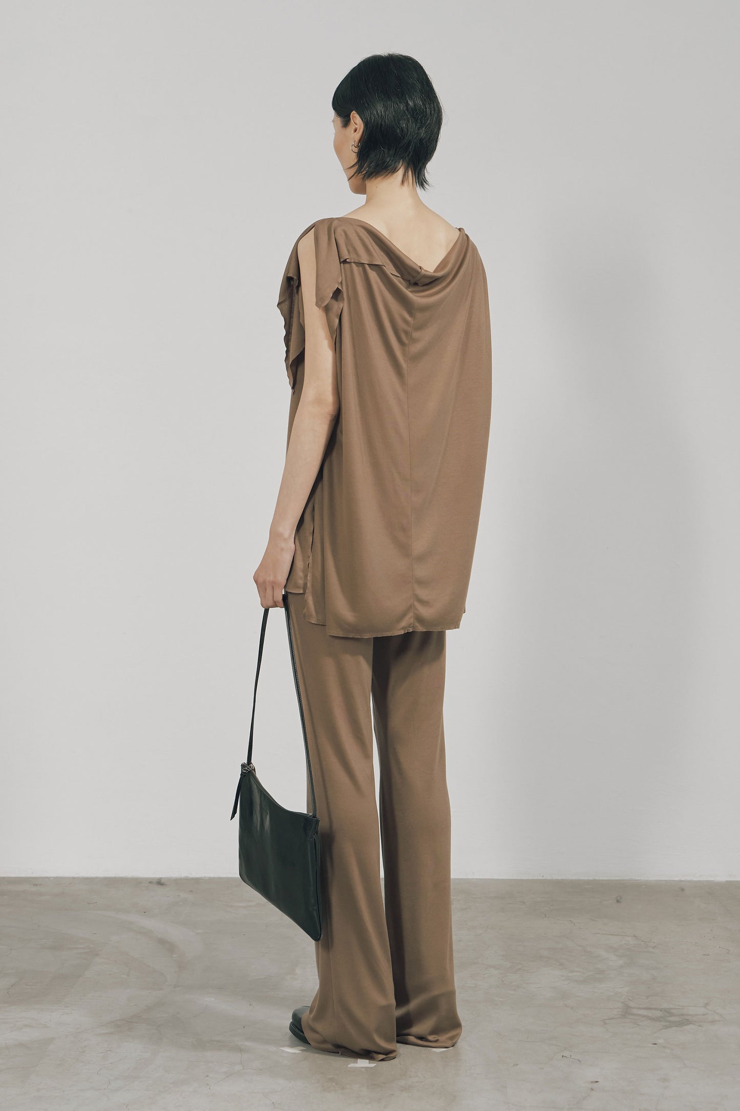 KHAKI TENCEL SLIM JERSEY TROUSERS