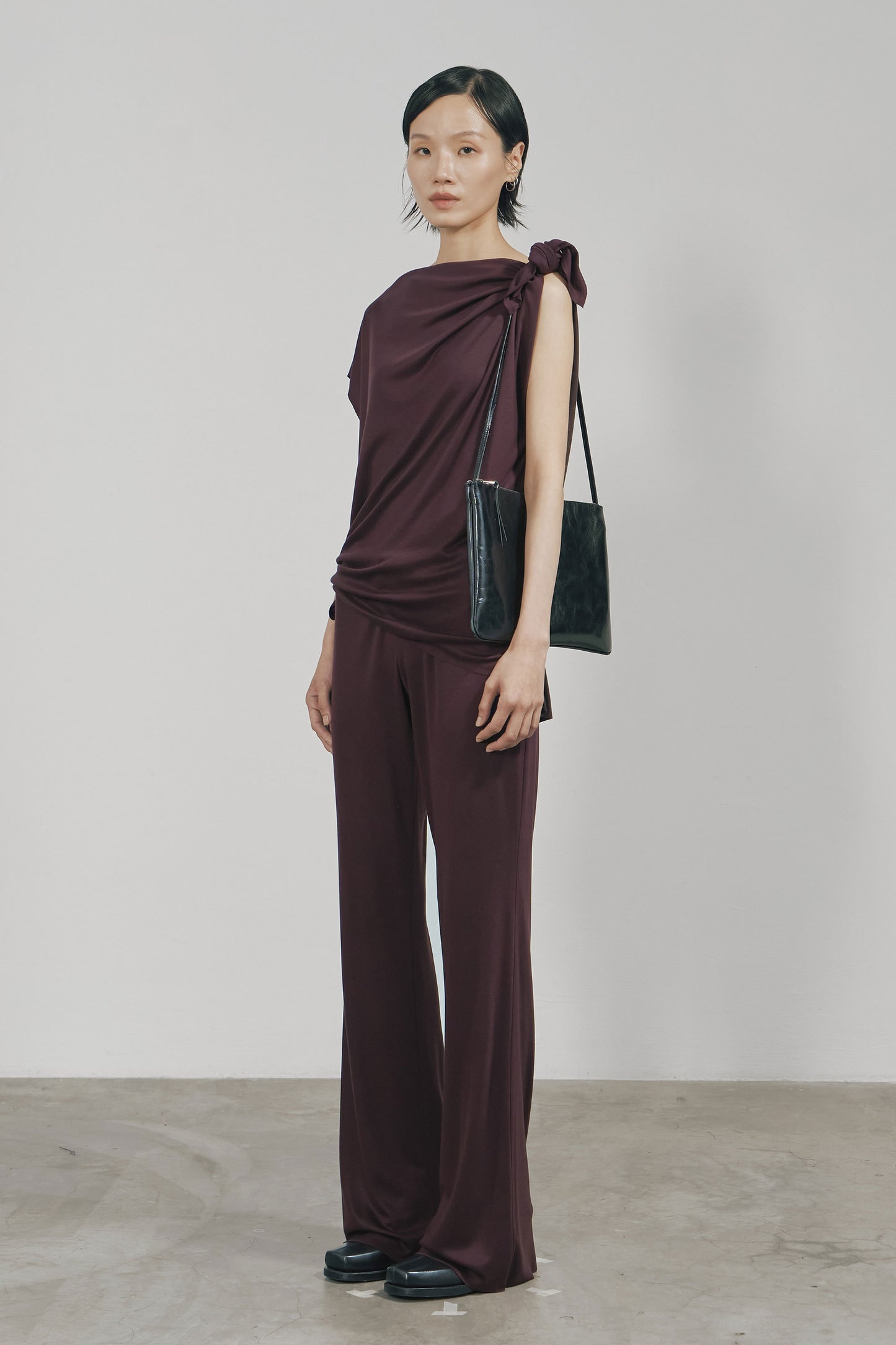 DARK RED TENCEL SLIM JERSEY TROUSERS