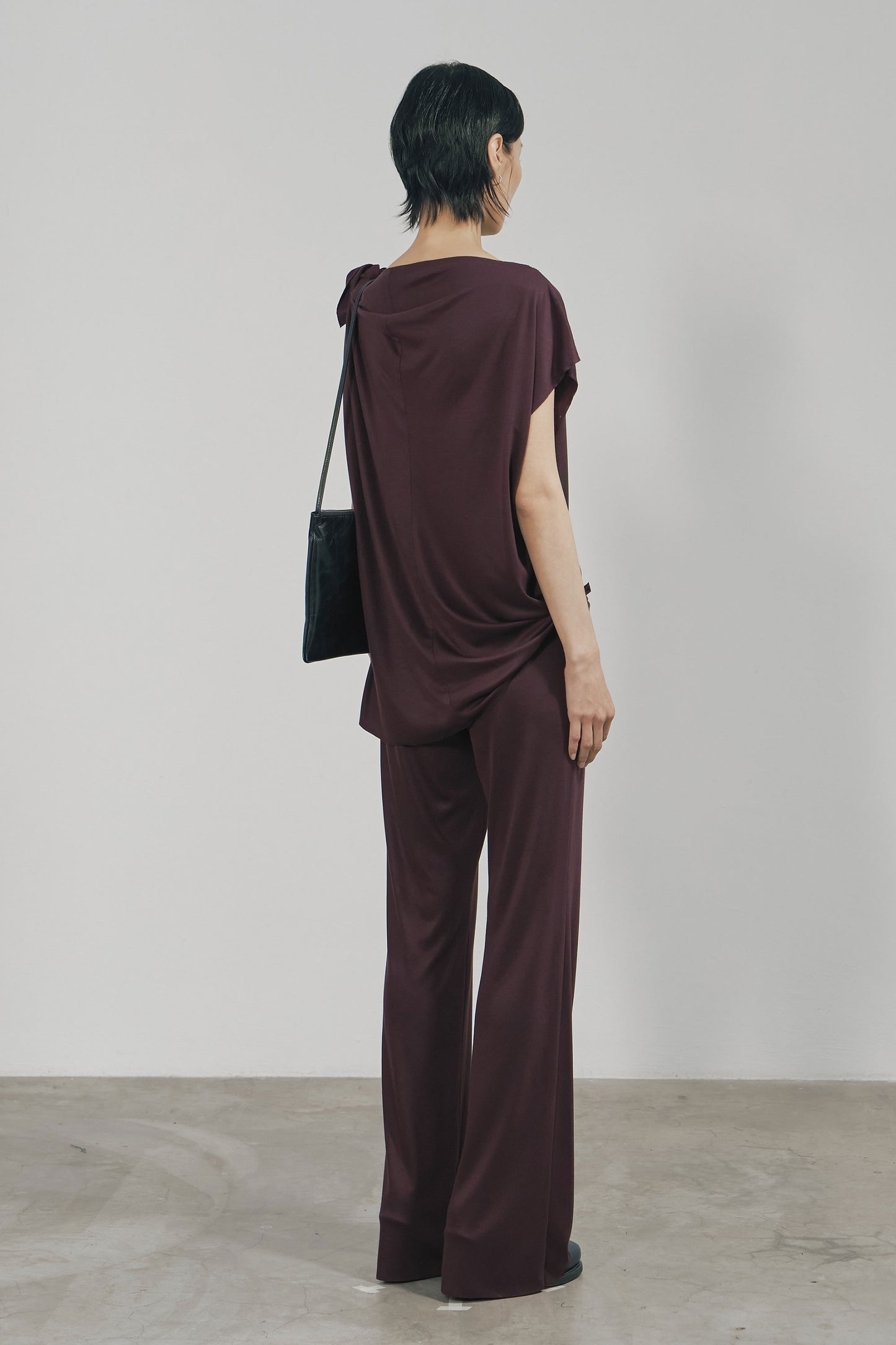 DARK RED TENCEL SLIM JERSEY TROUSERS