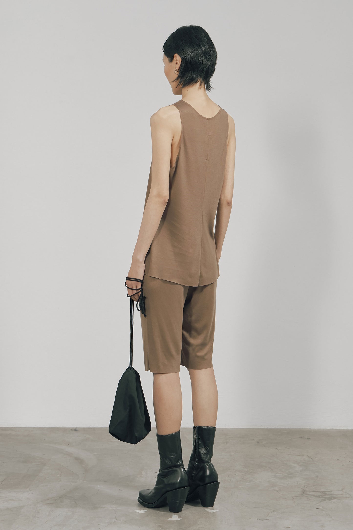 KHAKI TENCEL JERSEY RAW EDGE TANK TOP