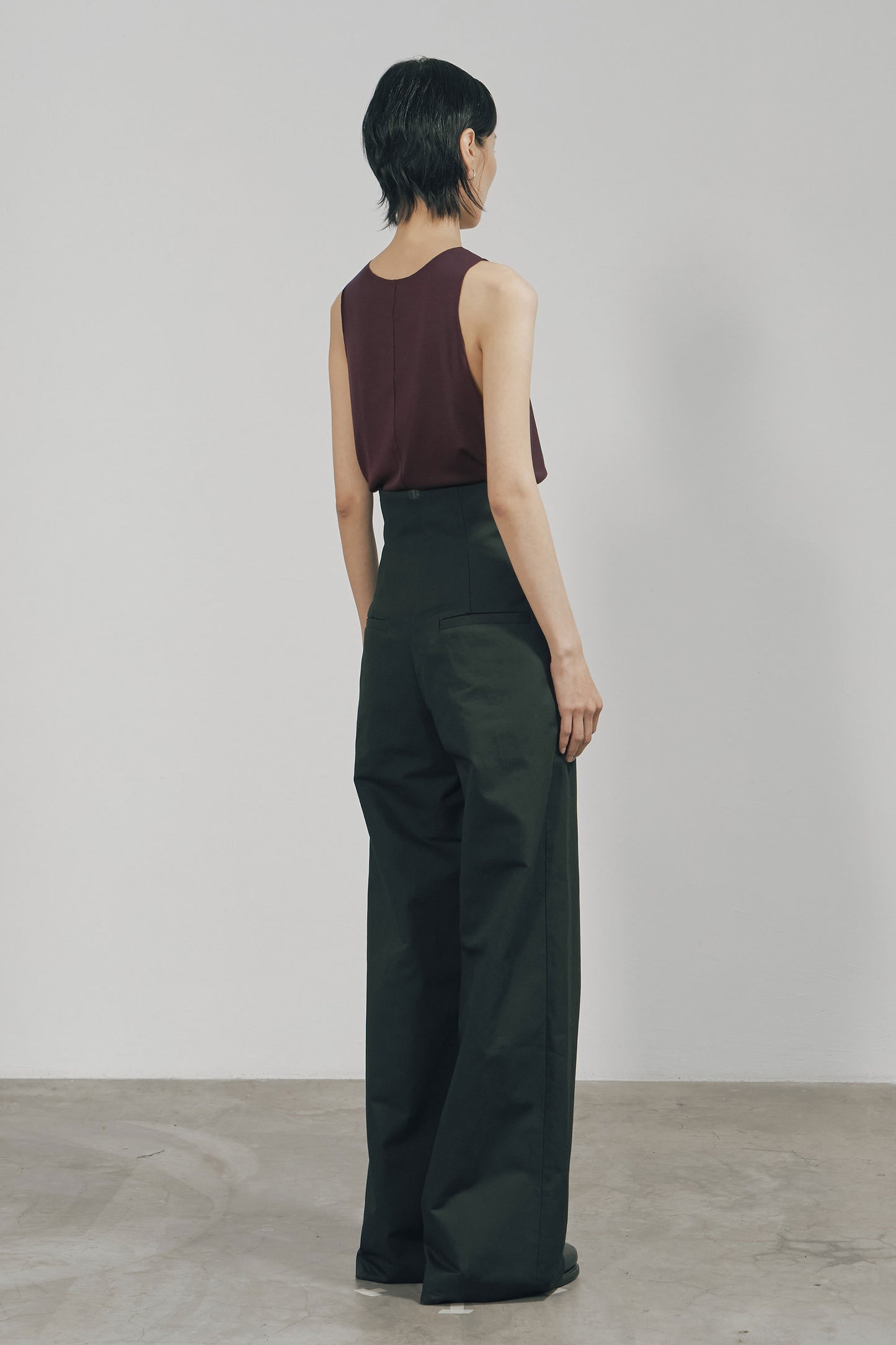 BLACK COTTON TWILL HIGH-WAIST WIDE TROUSERS