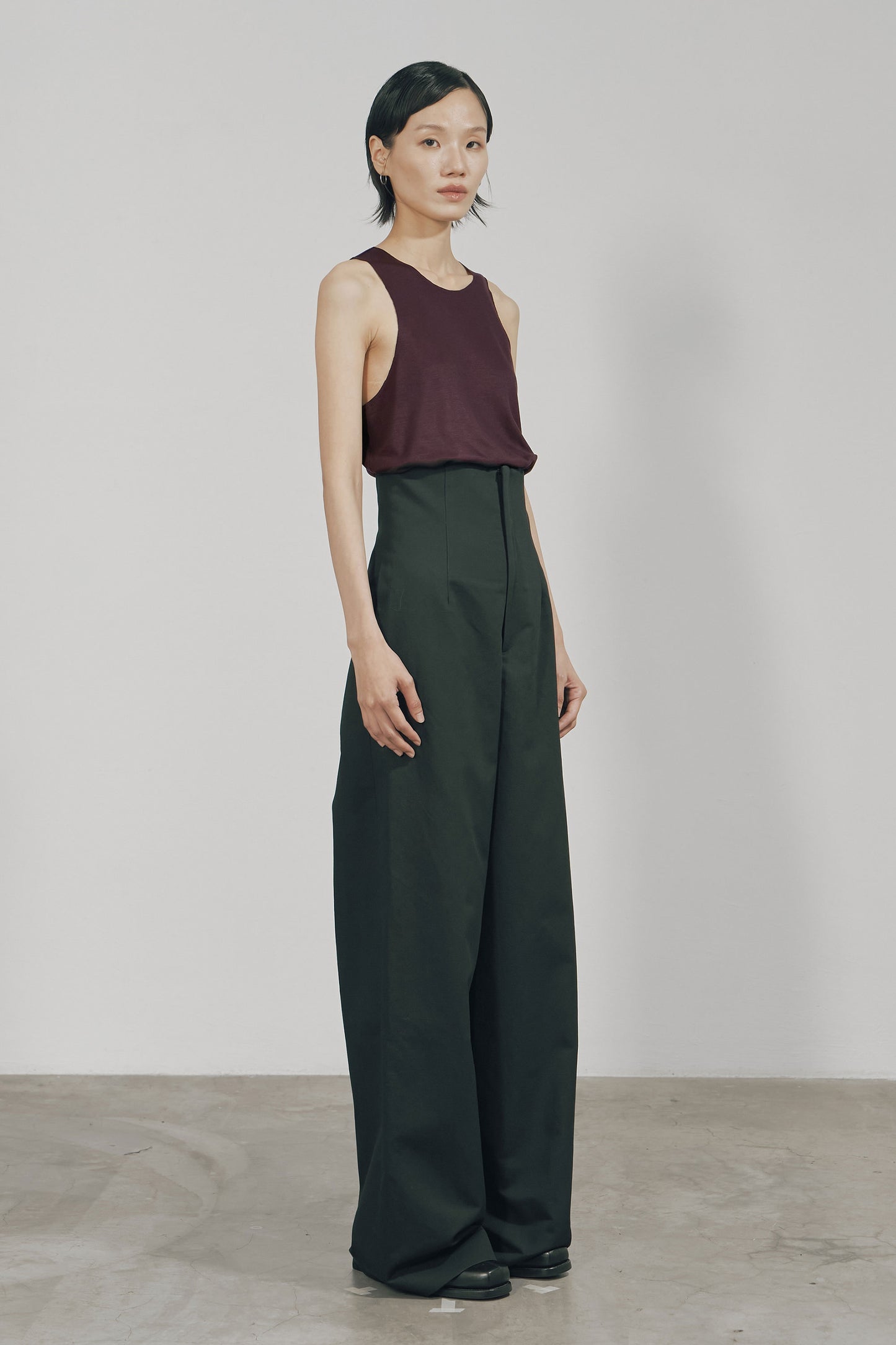 BLACK COTTON TWILL HIGH-WAIST WIDE TROUSERS