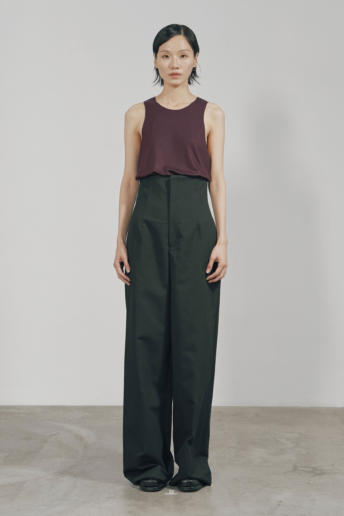 BLACK COTTON TWILL HIGH-WAIST WIDE TROUSERS