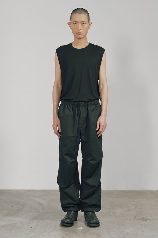BLACK COTTON TWILL KNEE-TUCK PANTS (MADE TO ORDER)
