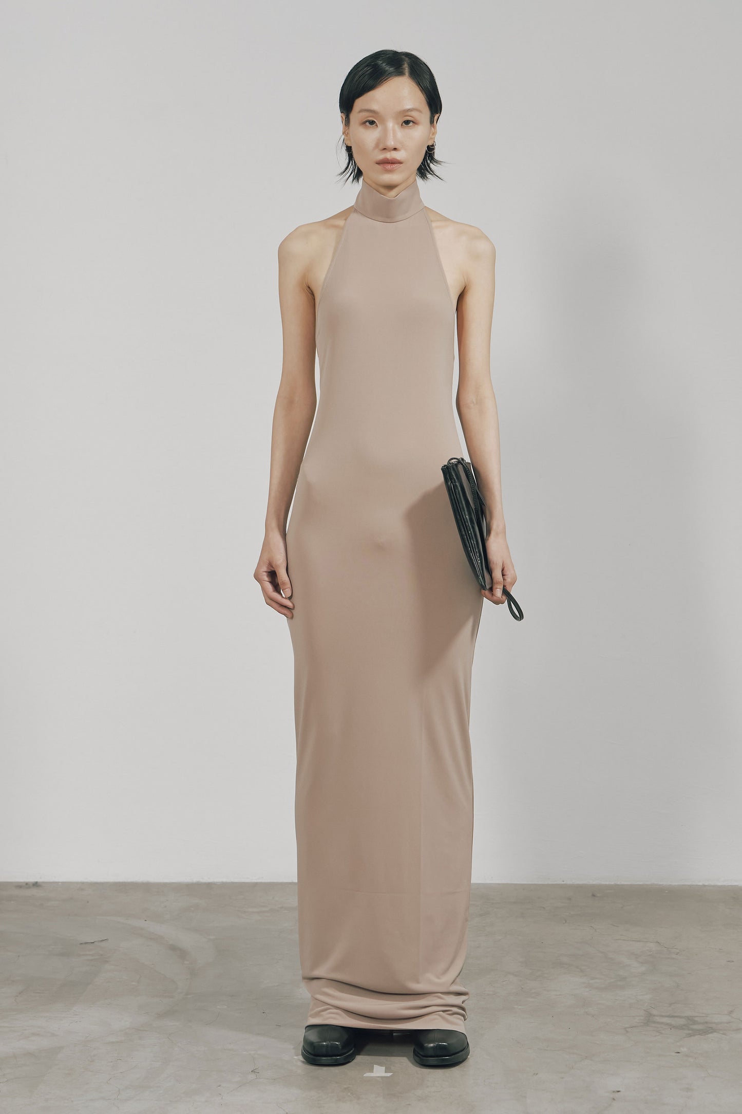 NUDE SKINNY HIGH HALTERNECK MAXI DRESS