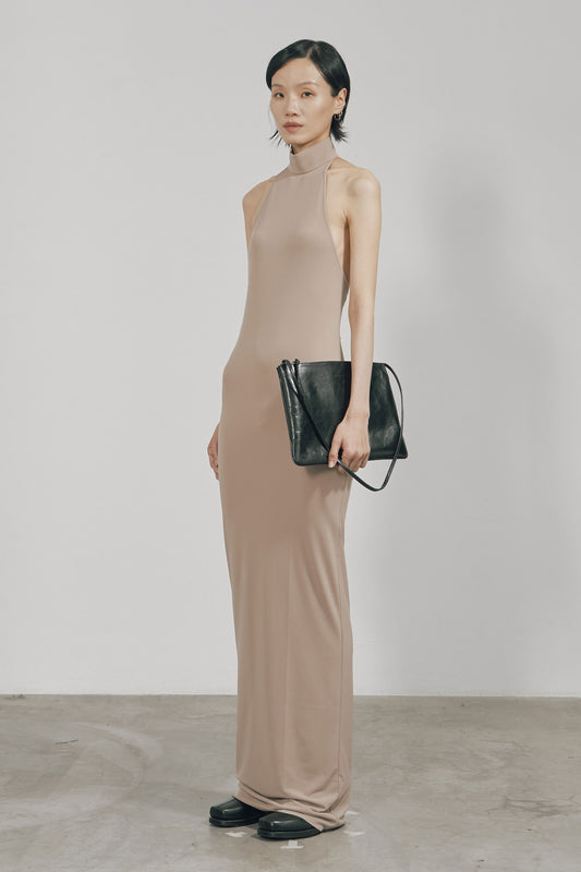 NUDE SKINNY HIGH HALTERNECK MAXI DRESS