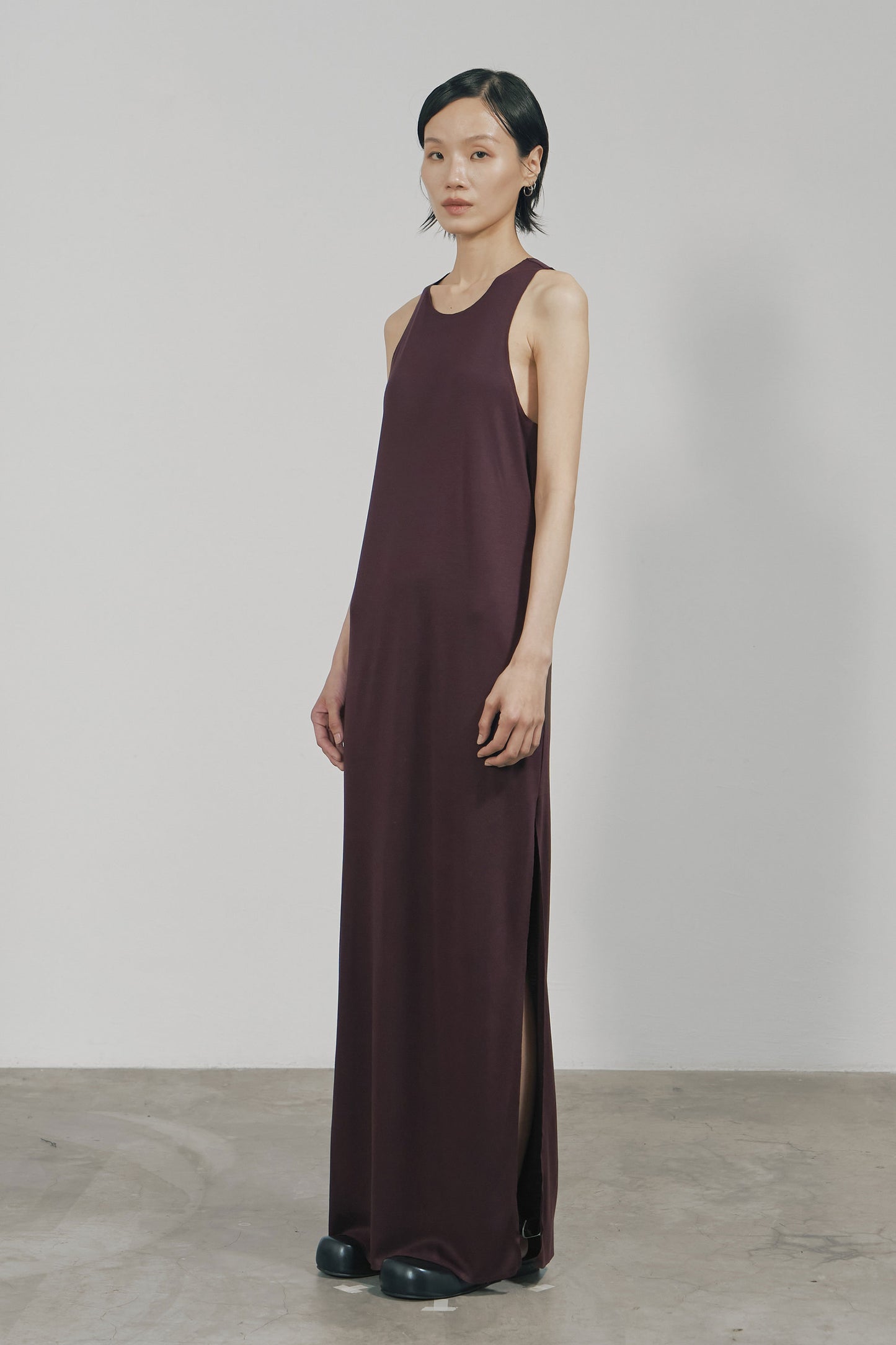 DARK RED TENCEL JERSEY RAW EDGE TANK DRESS