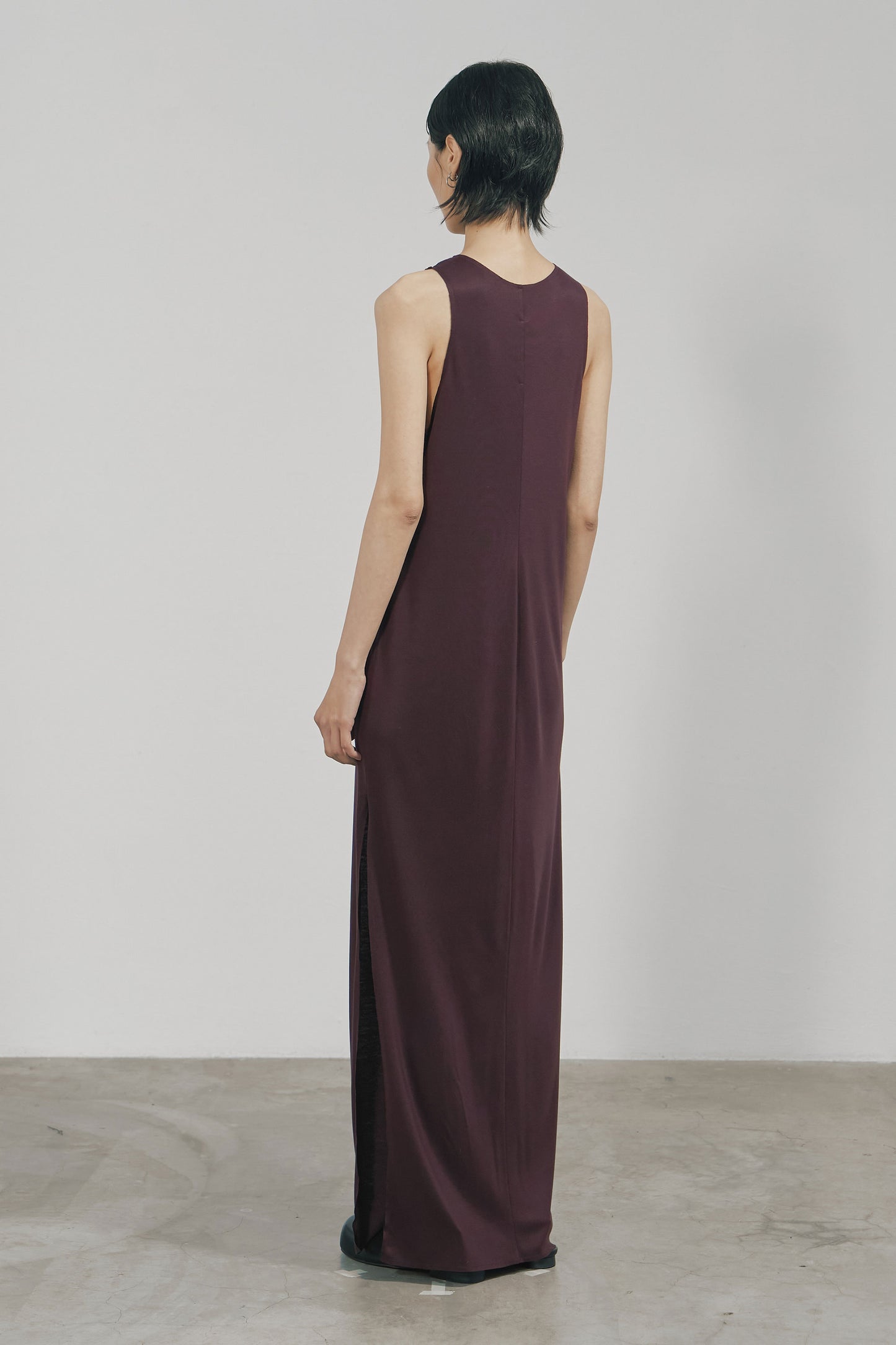 DARK RED TENCEL JERSEY RAW EDGE TANK DRESS