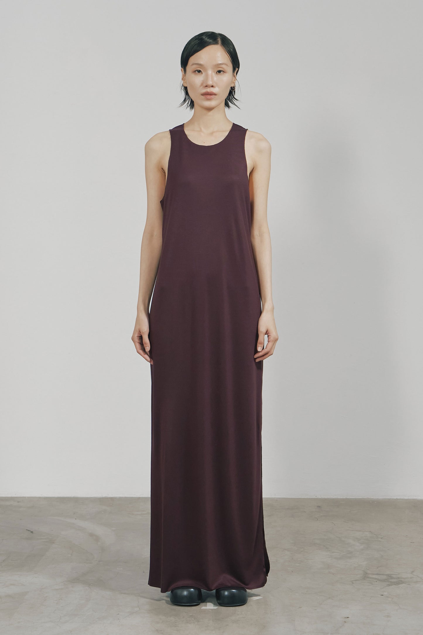 DARK RED TENCEL JERSEY RAW EDGE TANK DRESS