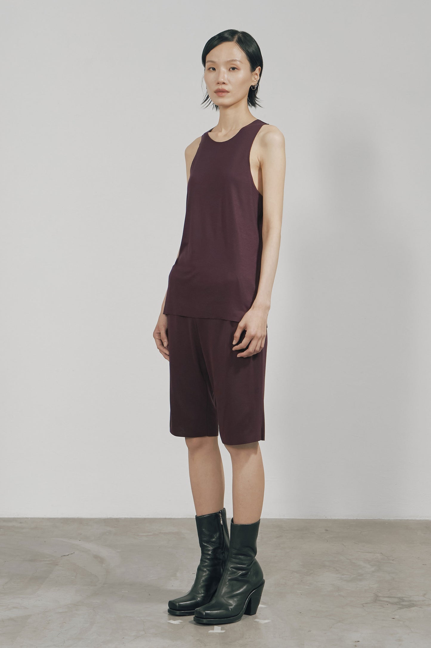DARK RED TENCEL JERSEY RAW EDGE TANK TOP