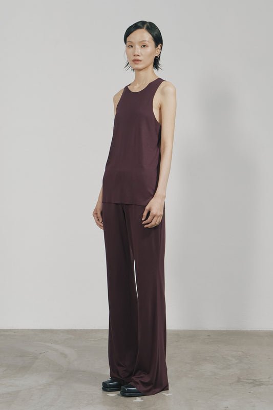 DARK RED TENCEL JERSEY RAW EDGE TANK TOP