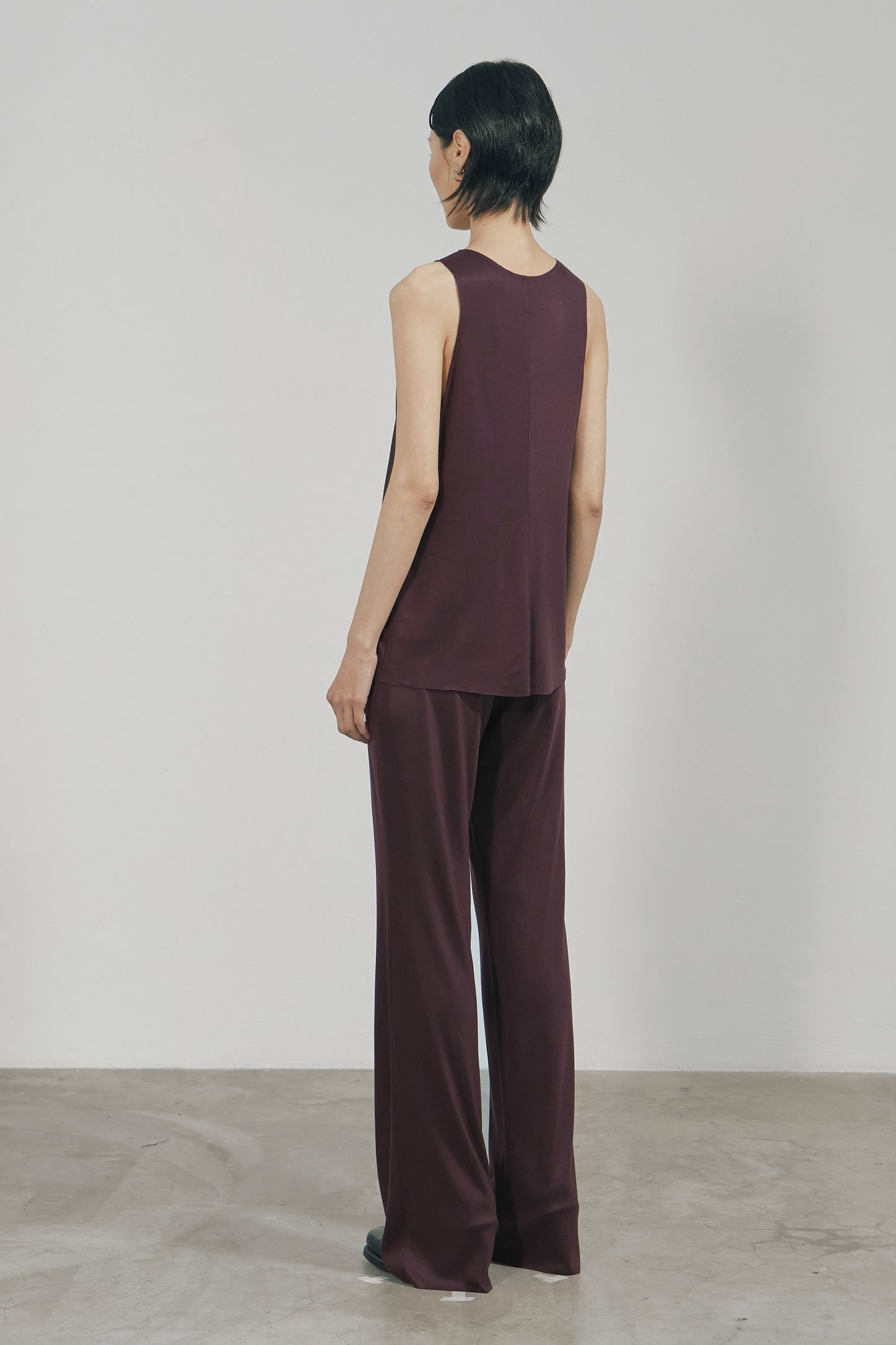 DARK RED TENCEL JERSEY RAW EDGE TANK TOP