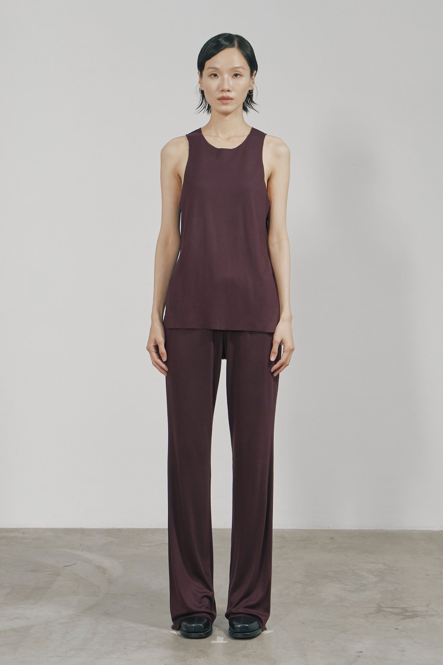 DARK RED TENCEL JERSEY RAW EDGE TANK TOP