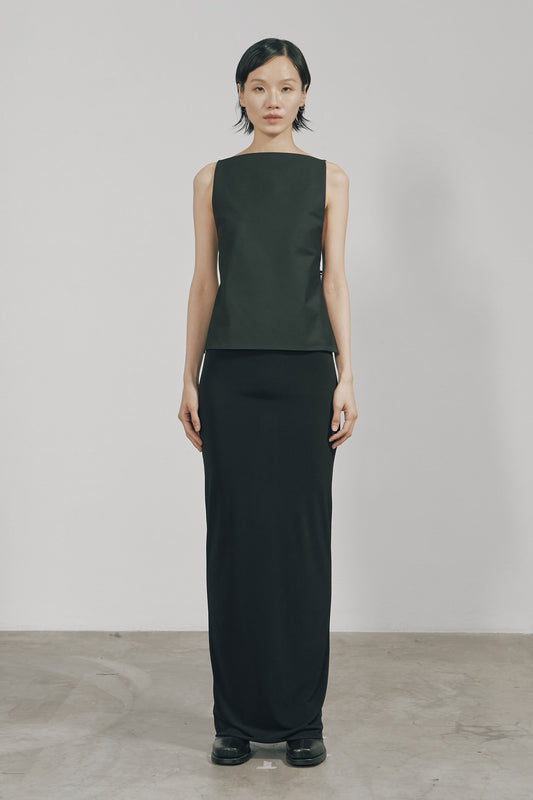 BLACK COTTON TWILL OPEN BACK TOP