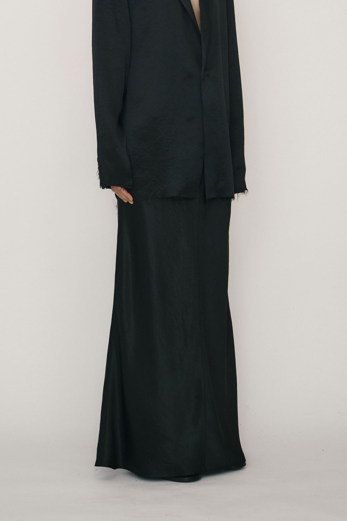 BLACK SATIN BIAS-CUT MAXI SKIRT