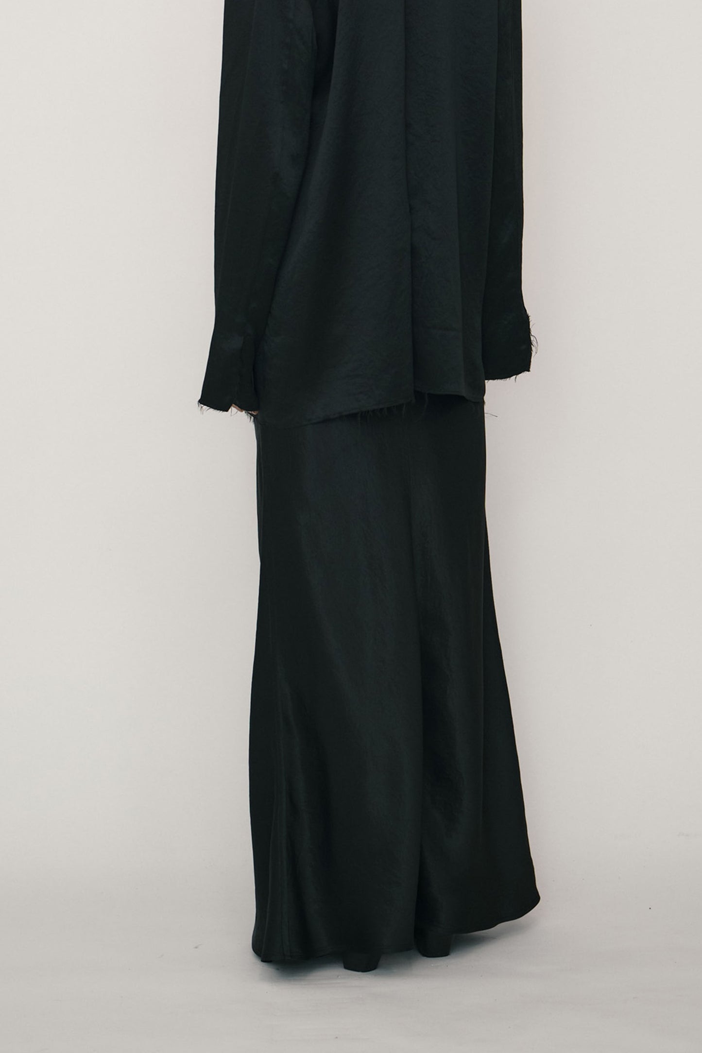 BLACK SATIN BIAS-CUT MAXI SKIRT