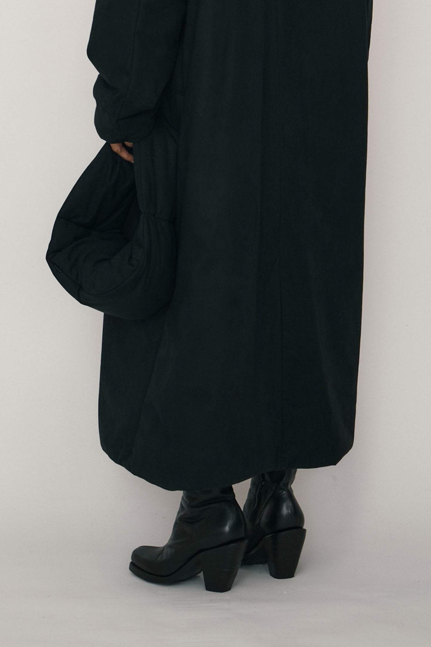 BLACK FAUX-SUEDE PADDED MINI SCARF BAG