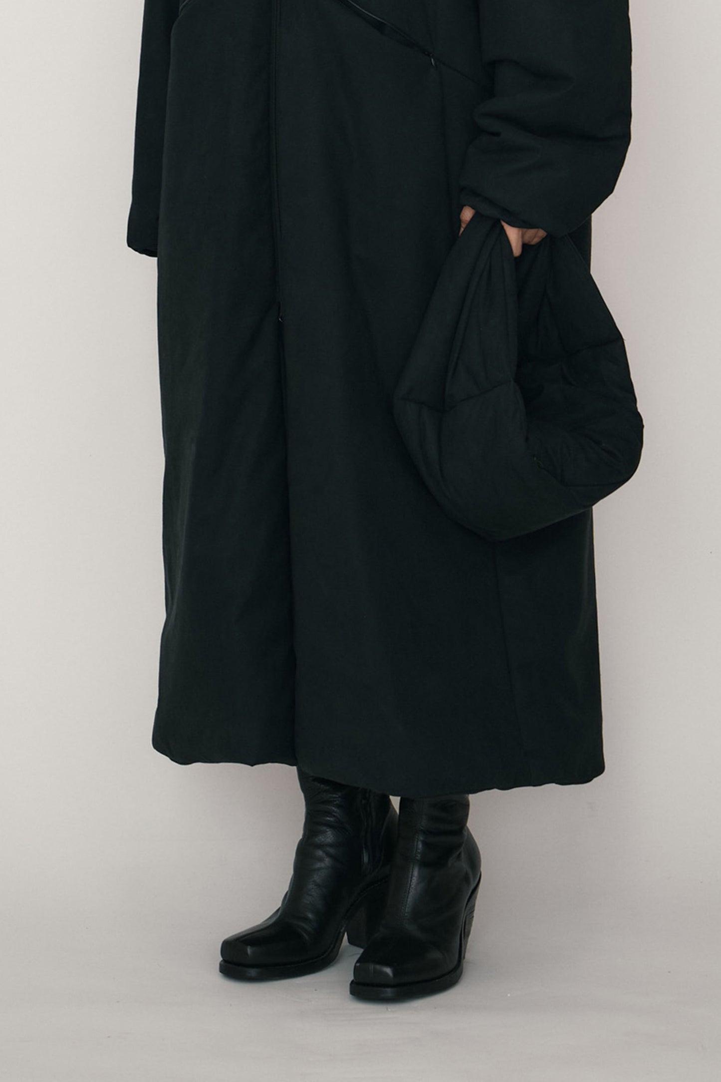 BLACK FAUX-SUEDE PADDED MINI SCARF BAG