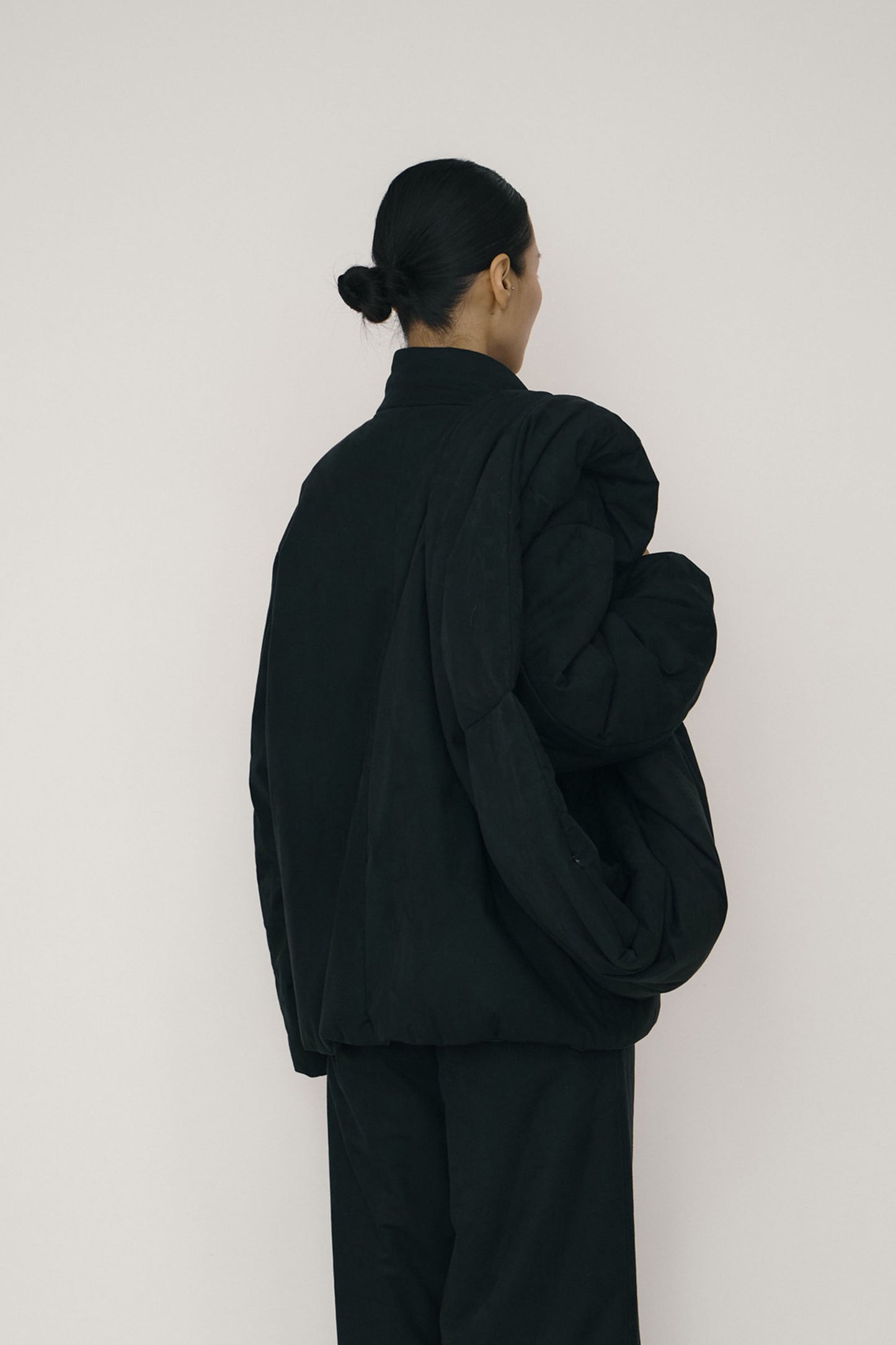 BLACK FAUX-SUEDE PADDED SCARF BAG