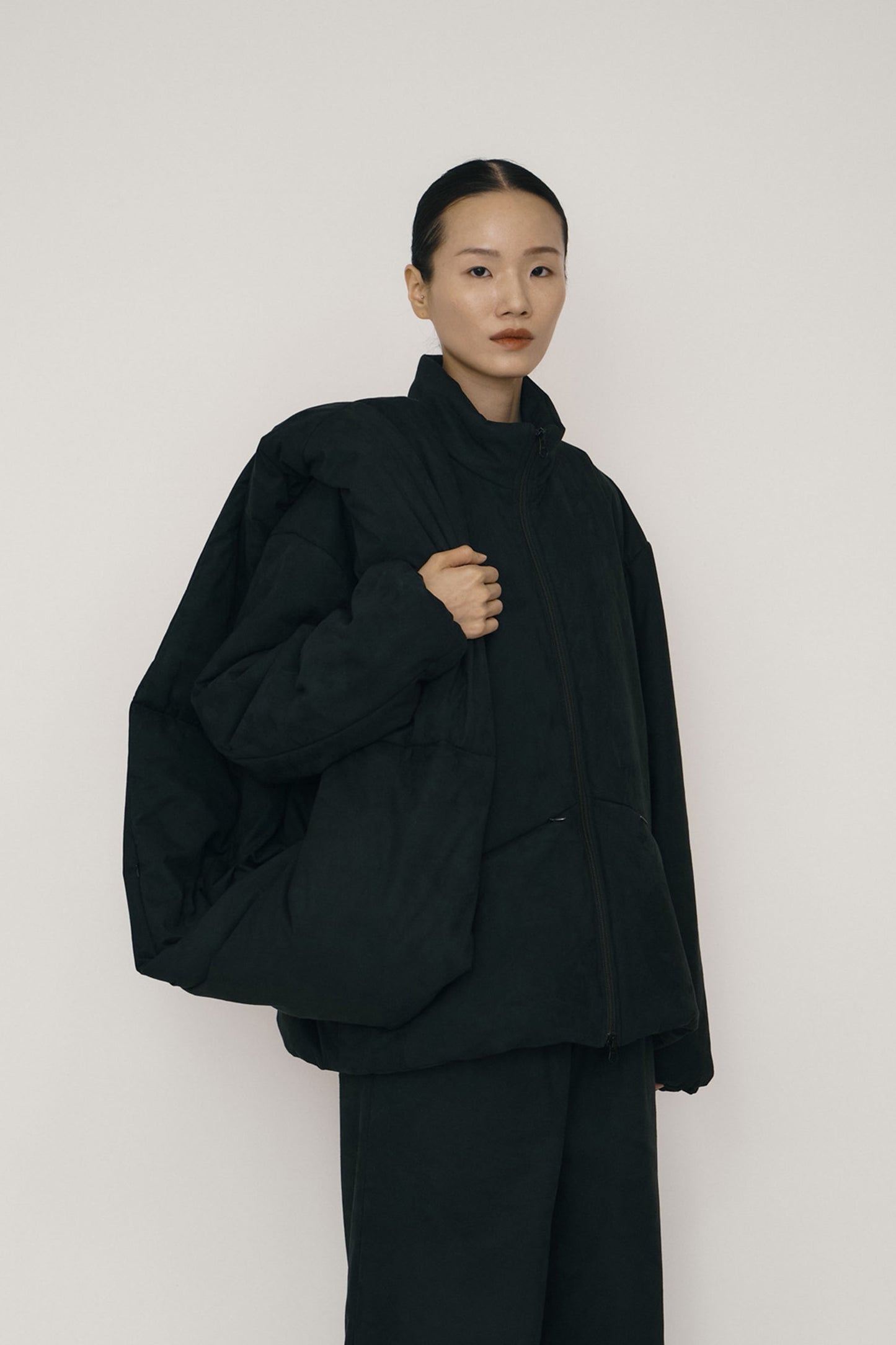 BLACK FAUX-SUEDE PADDED SCARF BAG