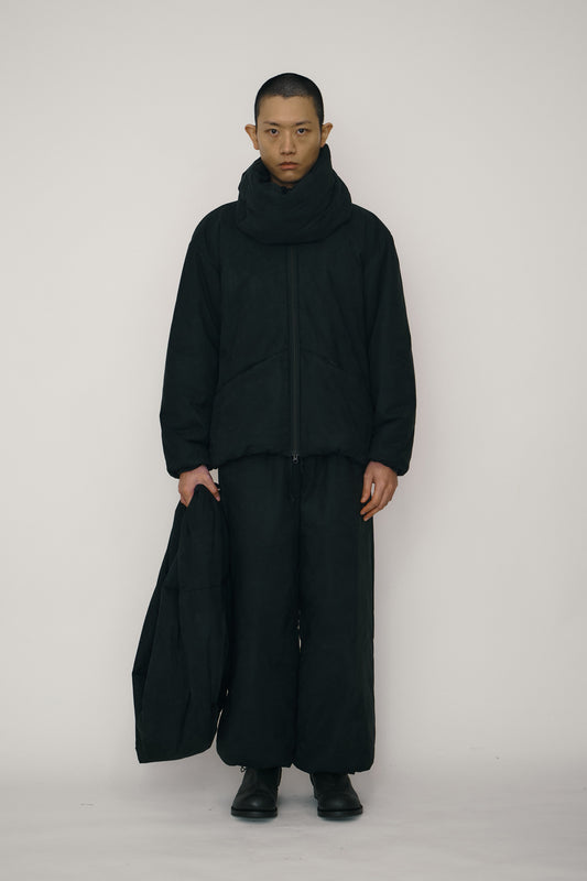 BLACK FAUX-SUEDE PADDED WIDE PANTS (MADE TO ORDER)