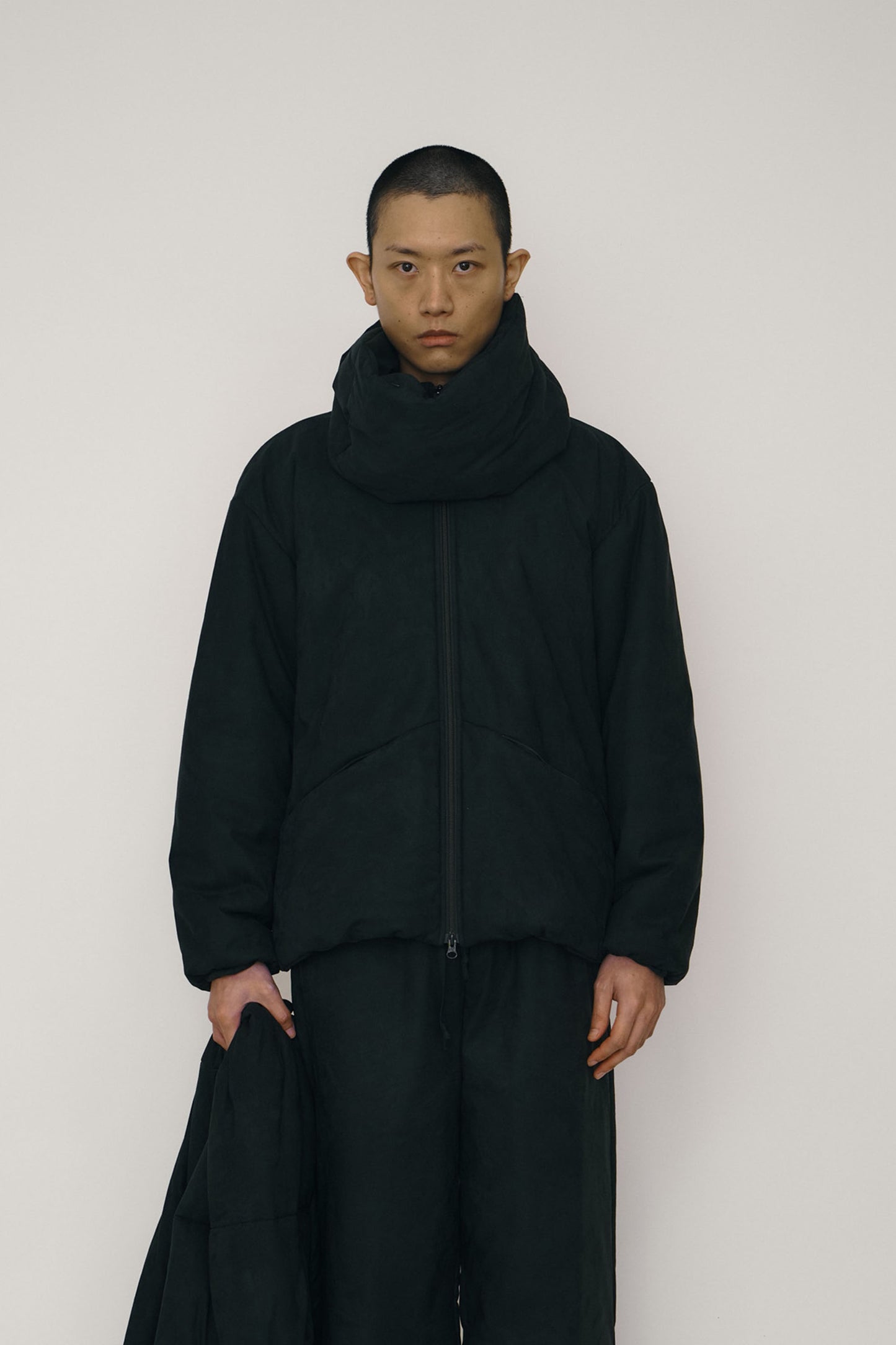 BLACK FAUX-SUEDE PADDED MINI SCARF BAG