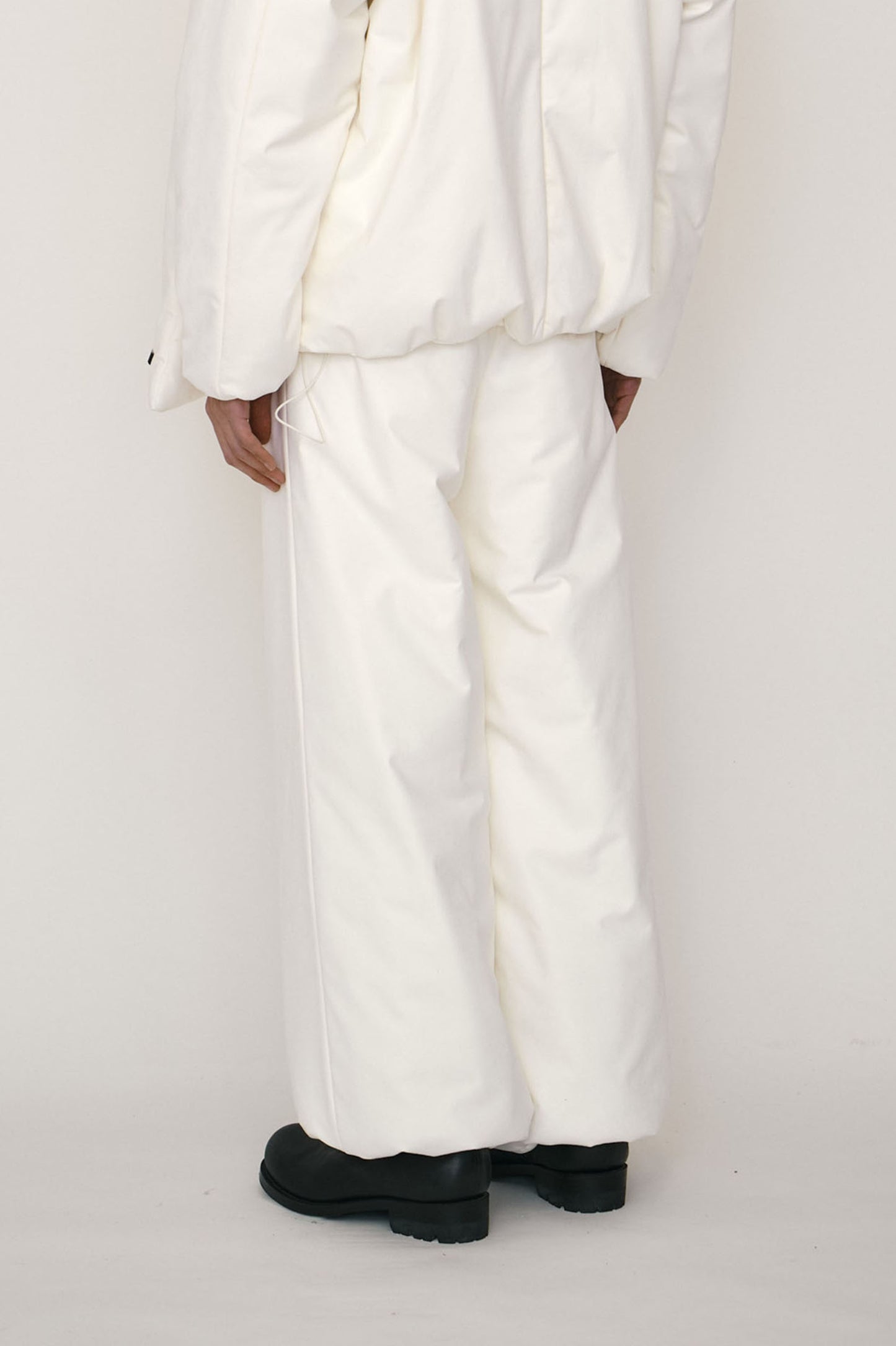 WHITE FAUX-SUEDE PADDED WIDE PANTS (MADE TO ORDER)