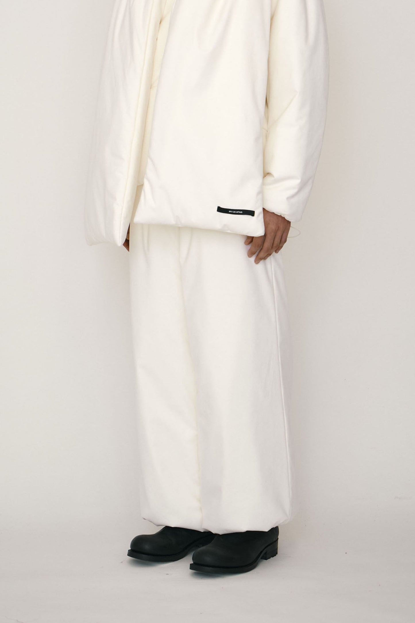 WHITE FAUX-SUEDE PADDED WIDE PANTS (MADE TO ORDER)