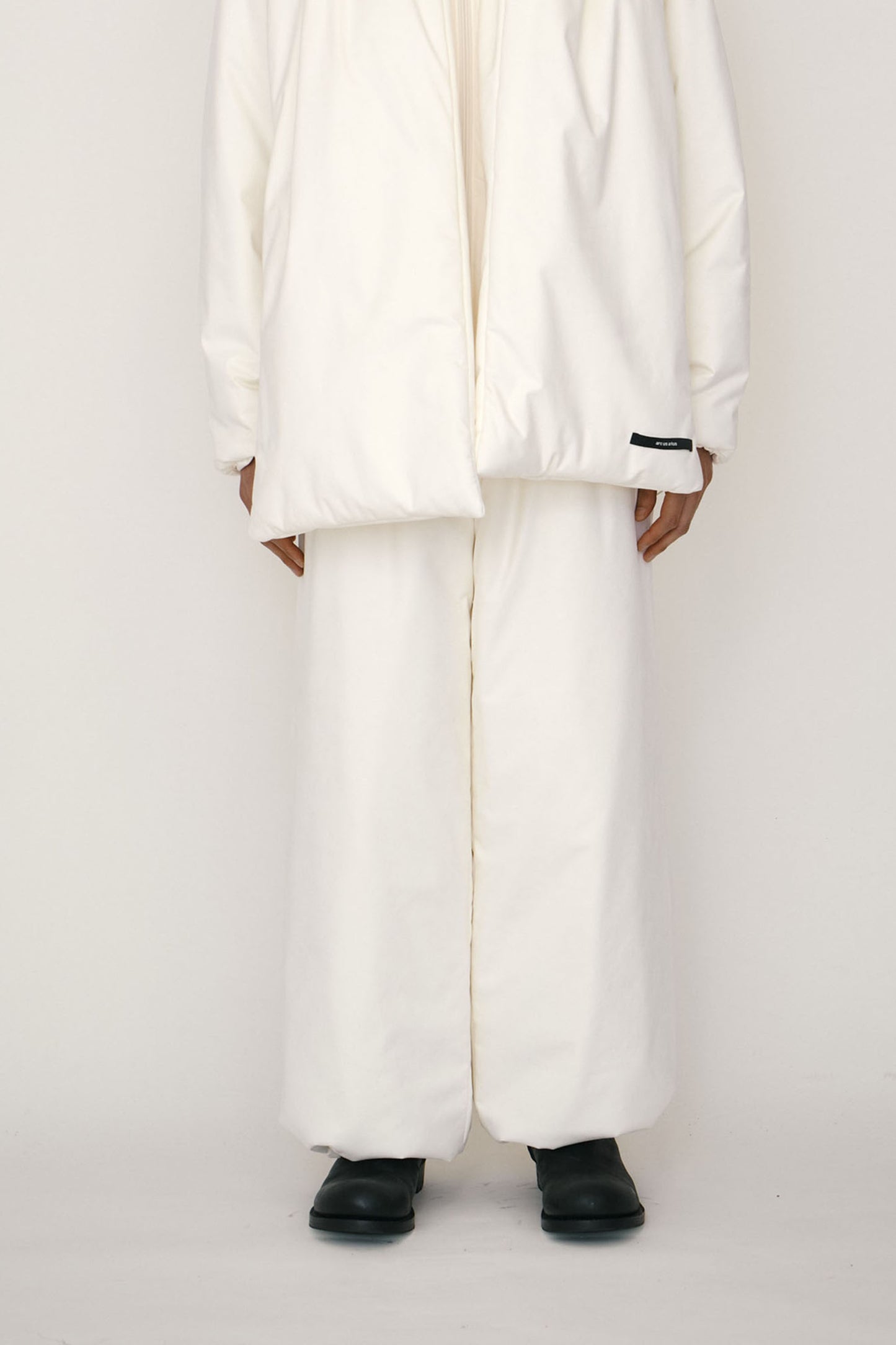 WHITE FAUX-SUEDE PADDED WIDE PANTS (MADE TO ORDER)