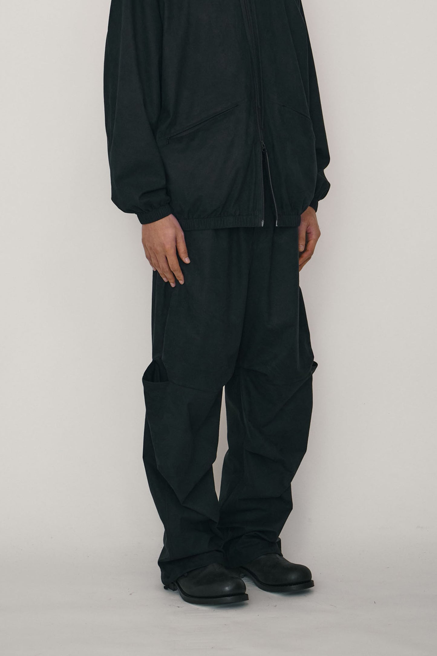 BLACK FAUX-SUEDE TUCK TROUSERS (MADE TO ORDER)