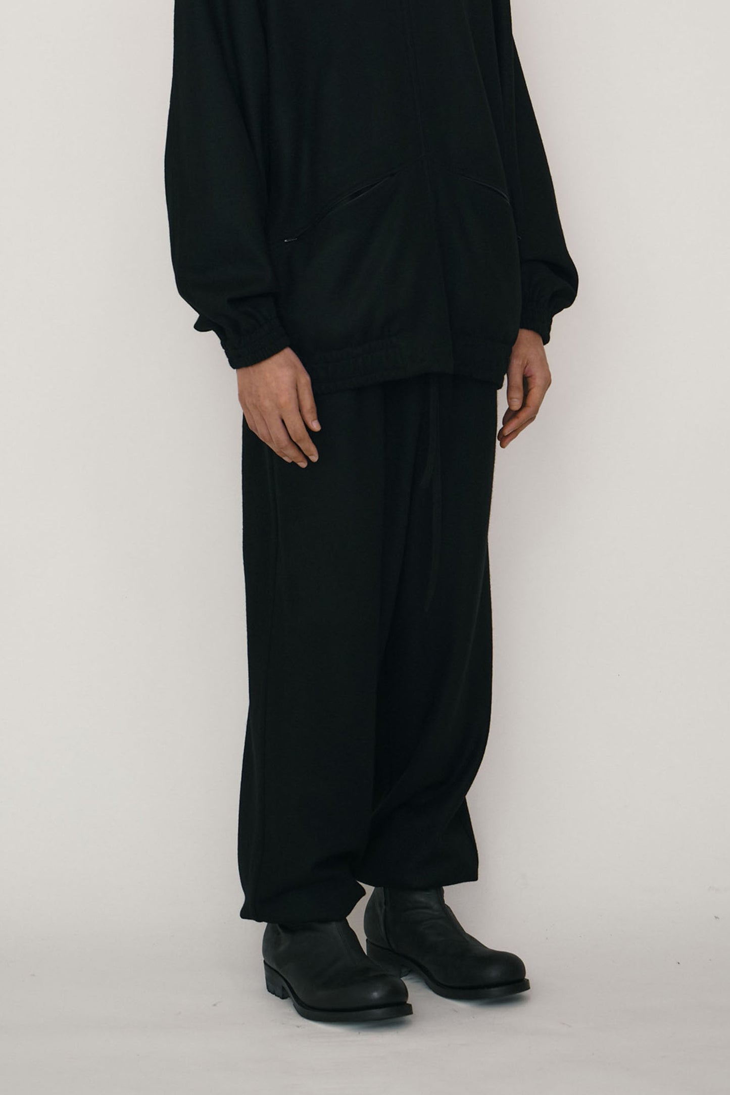 BLACK KNIT WOOL TRACK PANTS